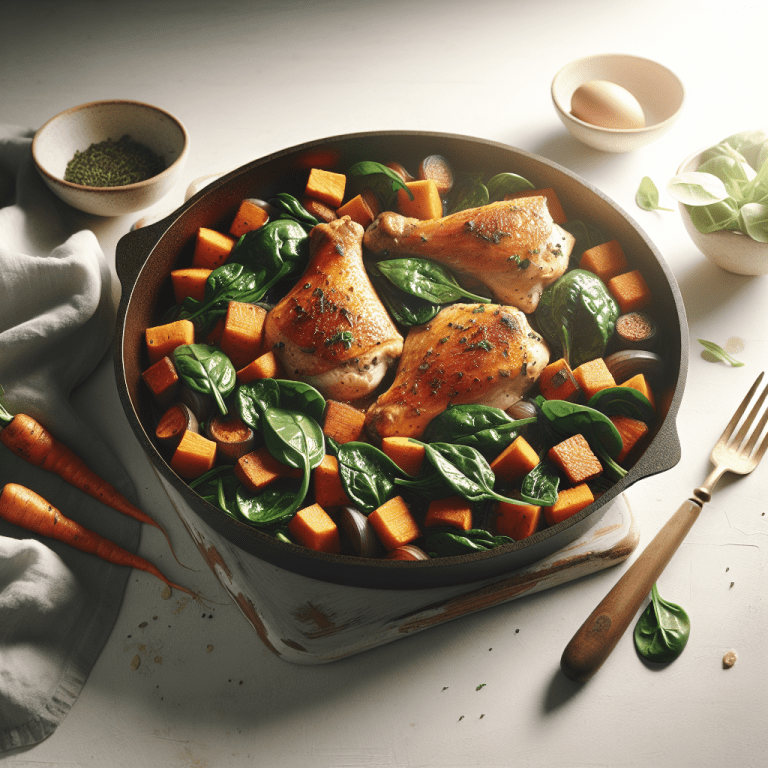 Baked Chicken Thighs with Sweet Potatoes and Spinach: Healthy One-Pan Dinner
