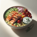Greek-Inspired Salmon and Orzo Bowl with Tzatziki: A High-Protein, Balanced Meal