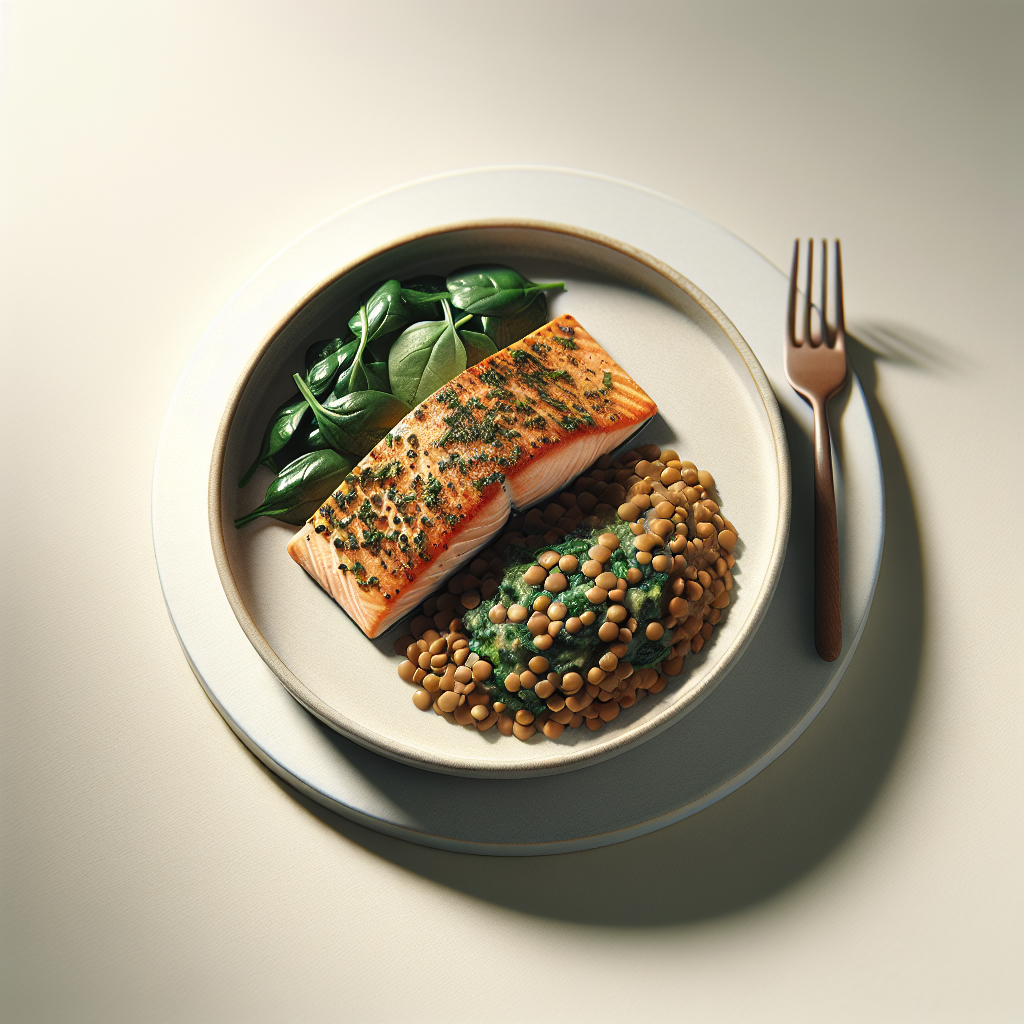 Herb-Crusted Baked Salmon with Lentil and Spinach Mash: A Delicious Heart-Healthy Meal