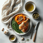 Herb-Roasted Chicken with Sweet Potato Mash and Garlicky Green Beans: A Healthy Comfort Meal