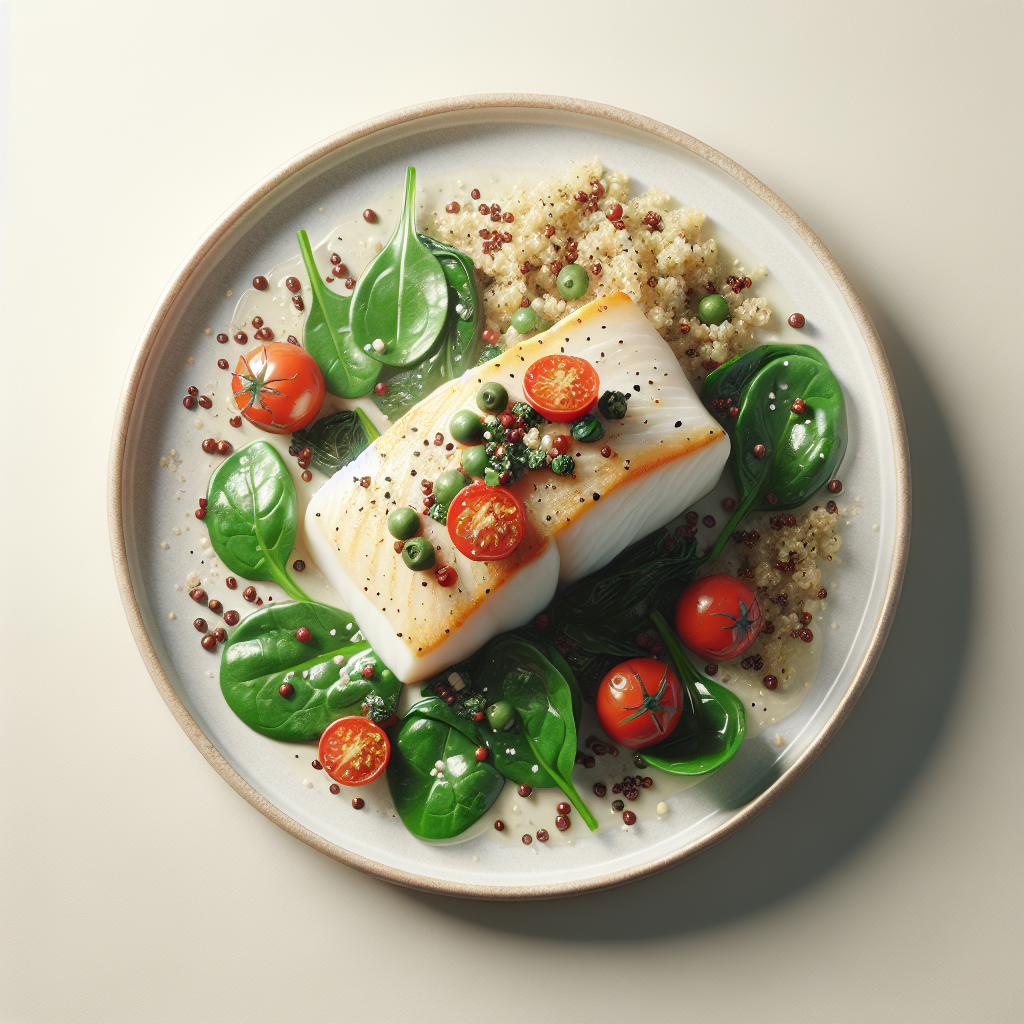 How to Make Baked Cod with Quinoa, Spinach, and Tomato-Caper Vinaigrette