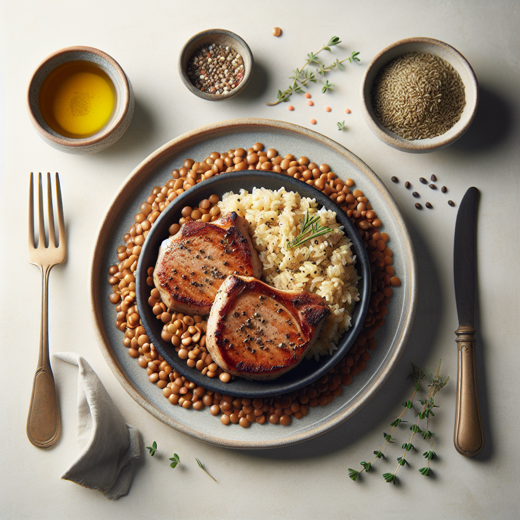 Lentil and Cumin Braised Pork Chops with Buttery Herb Brown Rice: A Protein-Packed Balanced Dinner