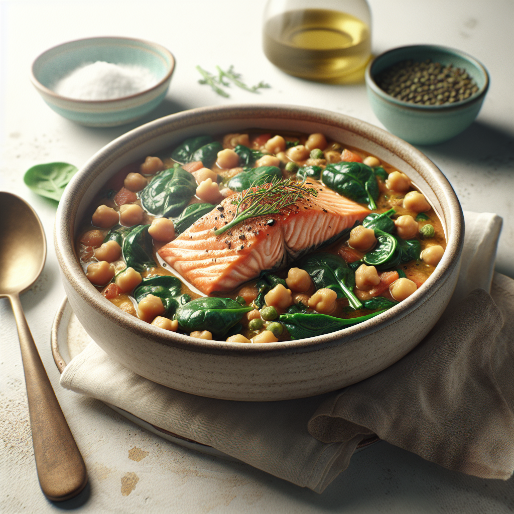 Mediterranean Salmon Stew with Chickpeas and Spinach: A Heart-Healthy One-Pot Meal