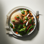 Spicy Thai Basil Chicken with Brown Rice and Steamed Vegetables Recipe