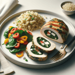 Spinach and Feta Stuffed Chicken Breasts with Quinoa and Roasted Pepper Salad